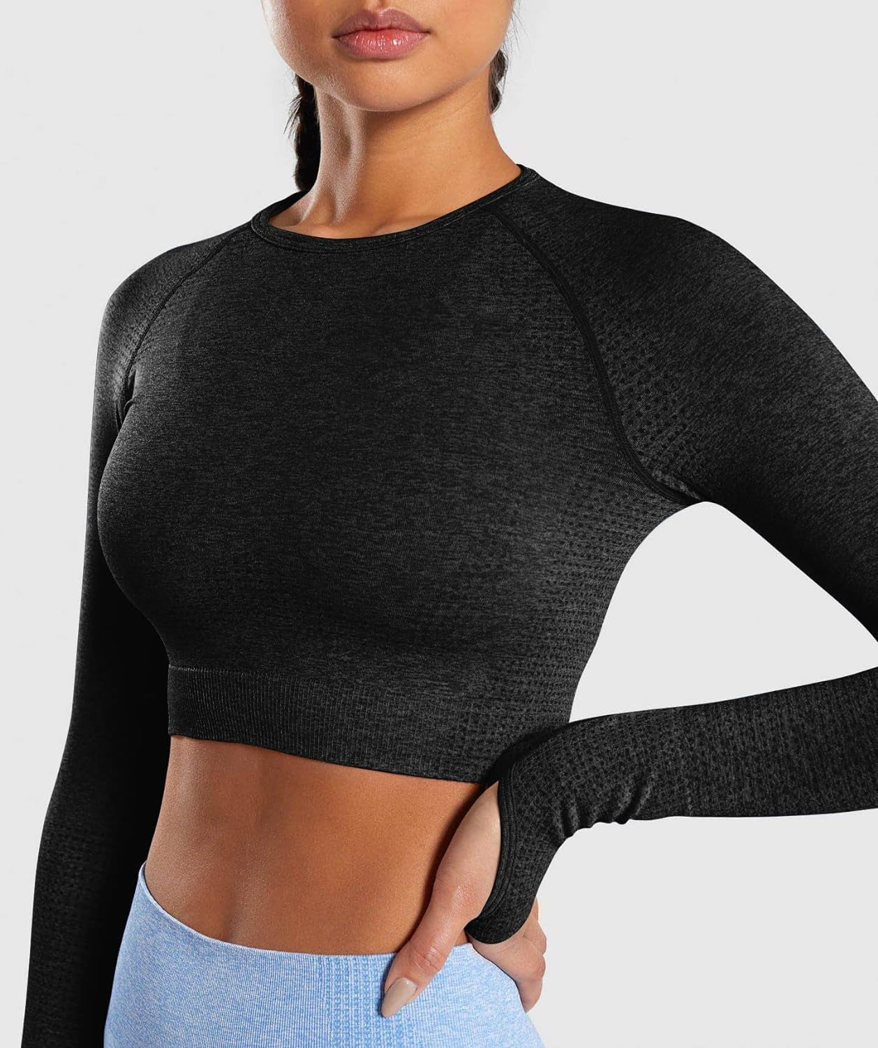 Women Seamless Long Sleeve Bodycon Crop Tops Stretch Yoga Athletic Shirts Control Workout Gym