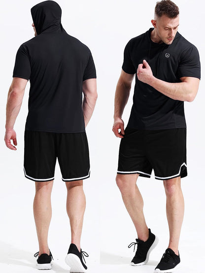 Men'S 3 Pack Running Shirt Mesh Workout Athletic Shirts with Hoods