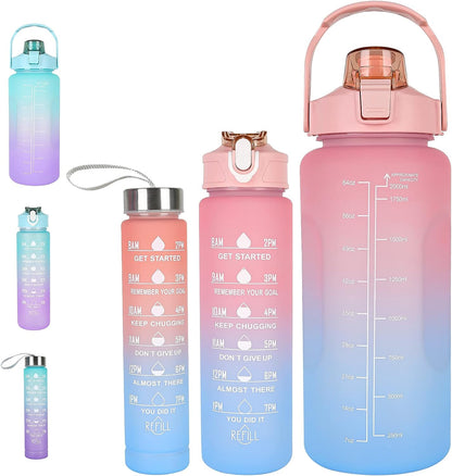 3 Pcs Water Bottles with Times to Drink and Straw Motivational Water Bottle with Time Marker