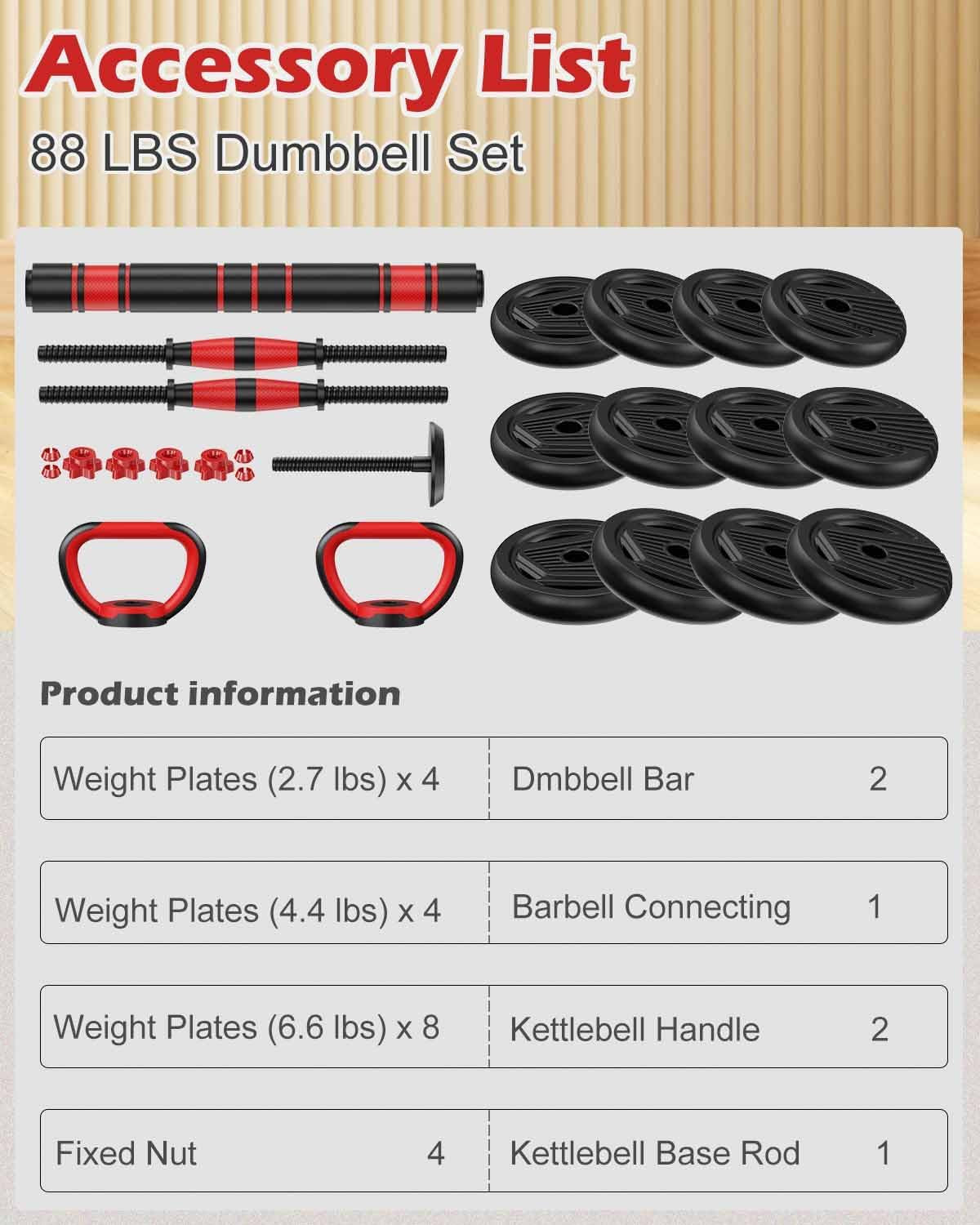 Adjustable Dumbbell Set Free Weights Set with Connector  4 In1 Weights Dumbbells Set Used as Barbell