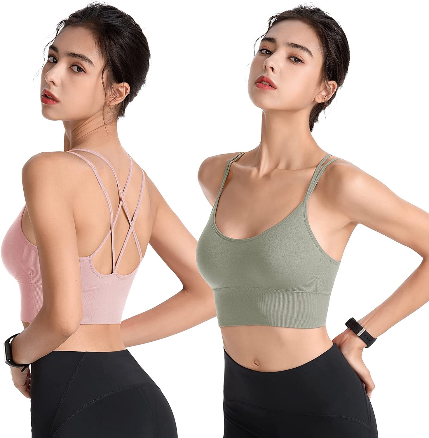 Padded Sports Bras Women Strappy Cross Back Yoga Bras Pack Workout Fitness Running Gym Low Impact 