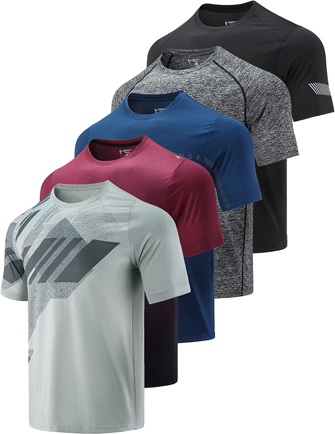 5 Pack Men’S Active Quick Dry Crew Neck T Shirts Running Gym Workout Short Sleeve Tee Tops Bulk