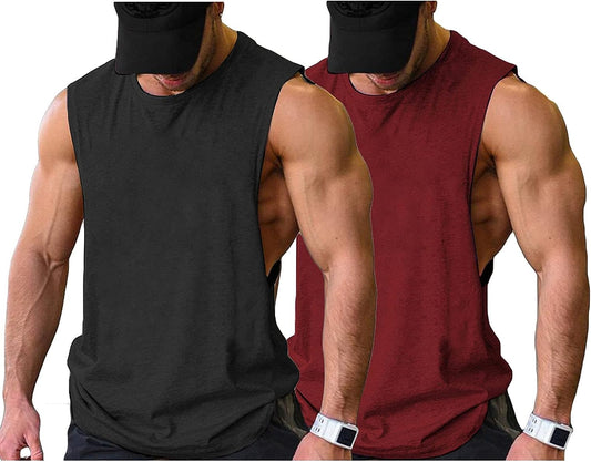 Men Workout Tank Top 2 Pack Gym Bodybuilding Sleeveless Muscle T Shirts