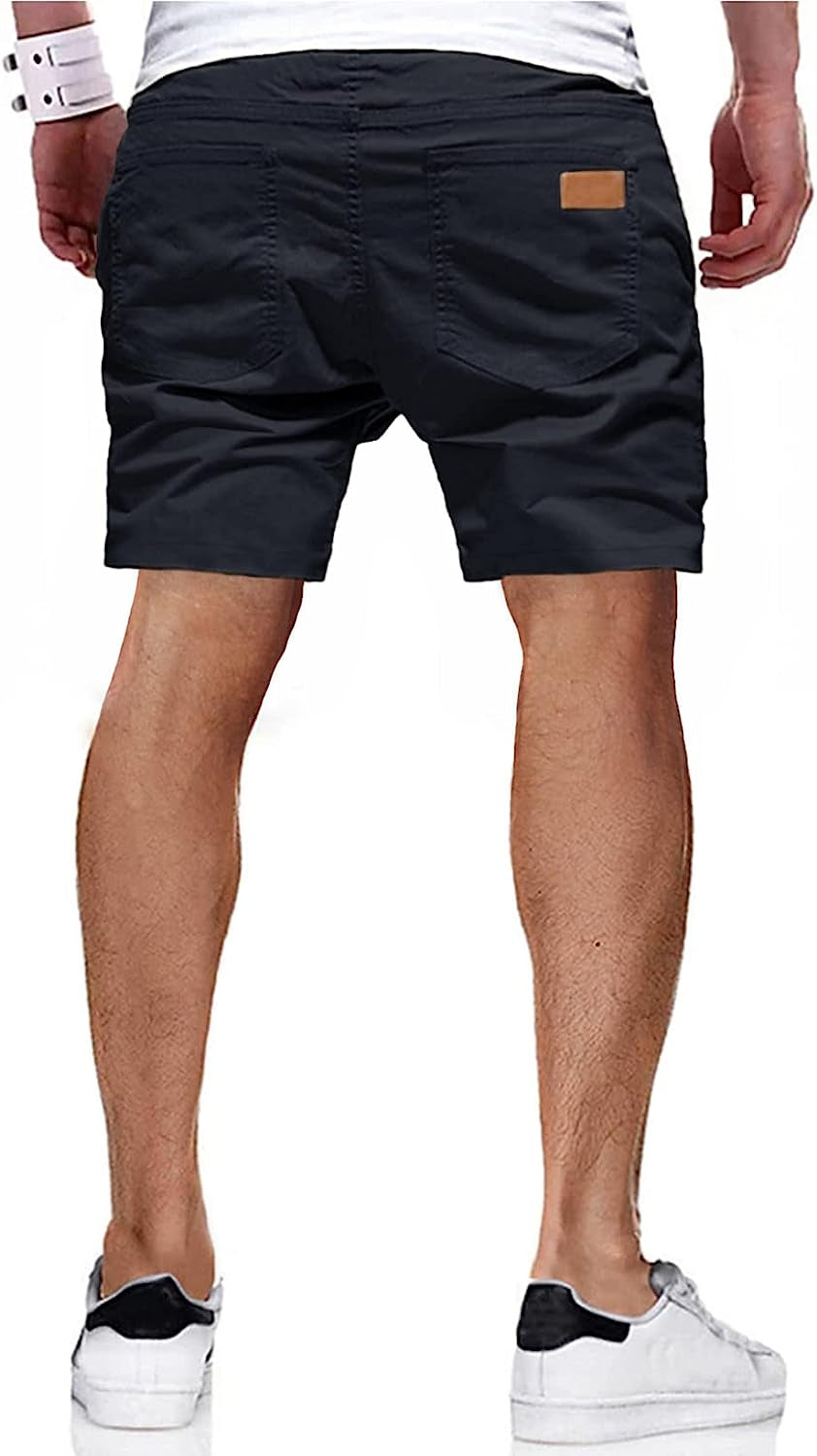 Mens Casual Shorts Cotton Drawstring Summer Beach Stretch Twill Chino Golf Shorts with Pockets