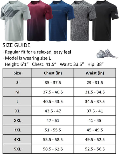 5 Pack Men’S Active Quick Dry Crew Neck T Shirts Running Gym Workout Short Sleeve Tee Tops Bulk