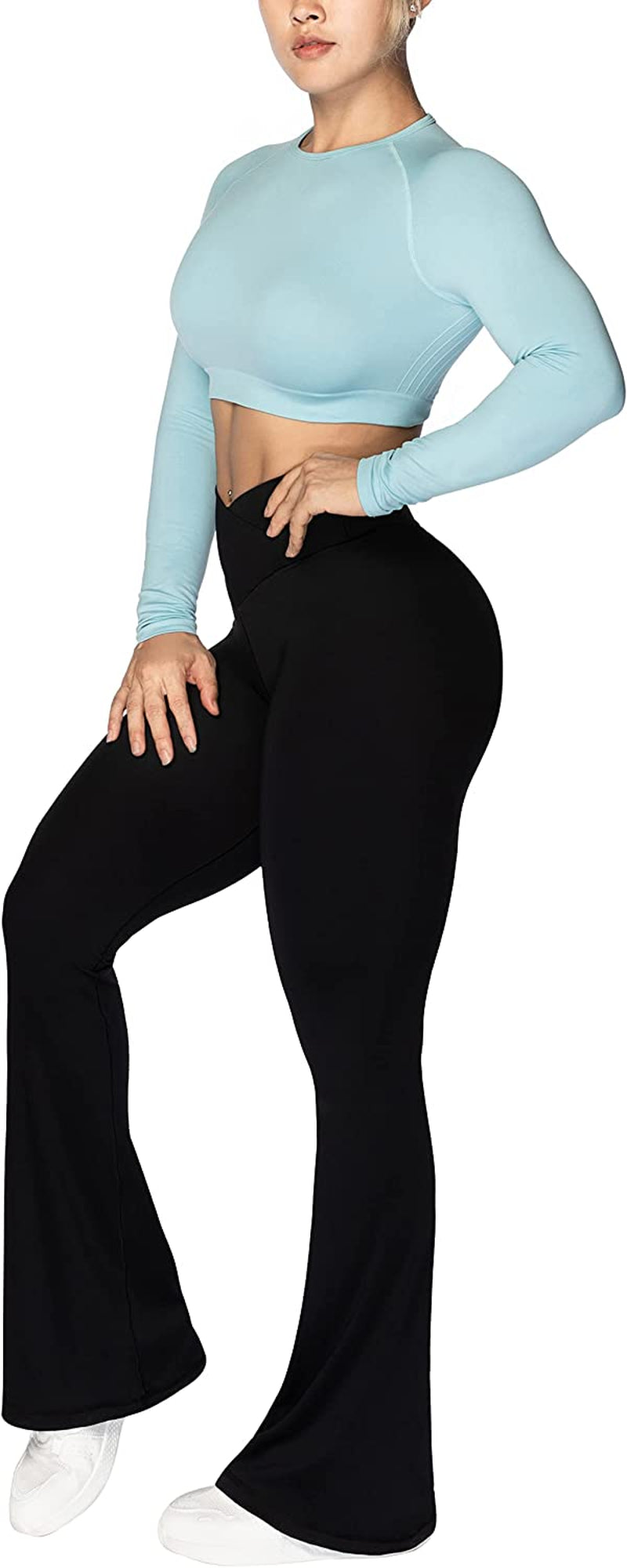 Flare Leggings Crossover Yoga Pants with Tummy Control High-Waisted and Wide Leg