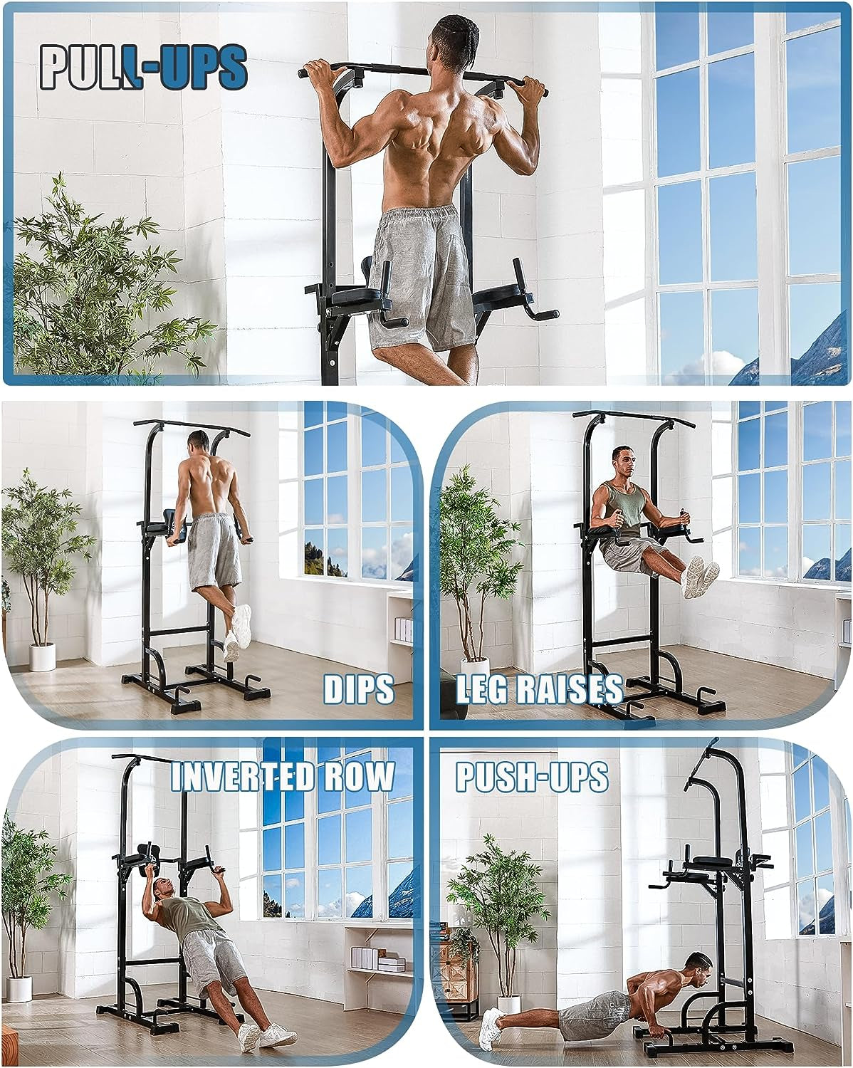 Power Tower Dip Station Pull up Home Gym Strength Training Workout Equipment, 400LBS.