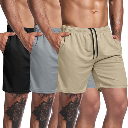 3 Pack Workout Gym Shorts Mesh Athletic Shorts Lightweight Bodybuilding Training Short Pants Pockets