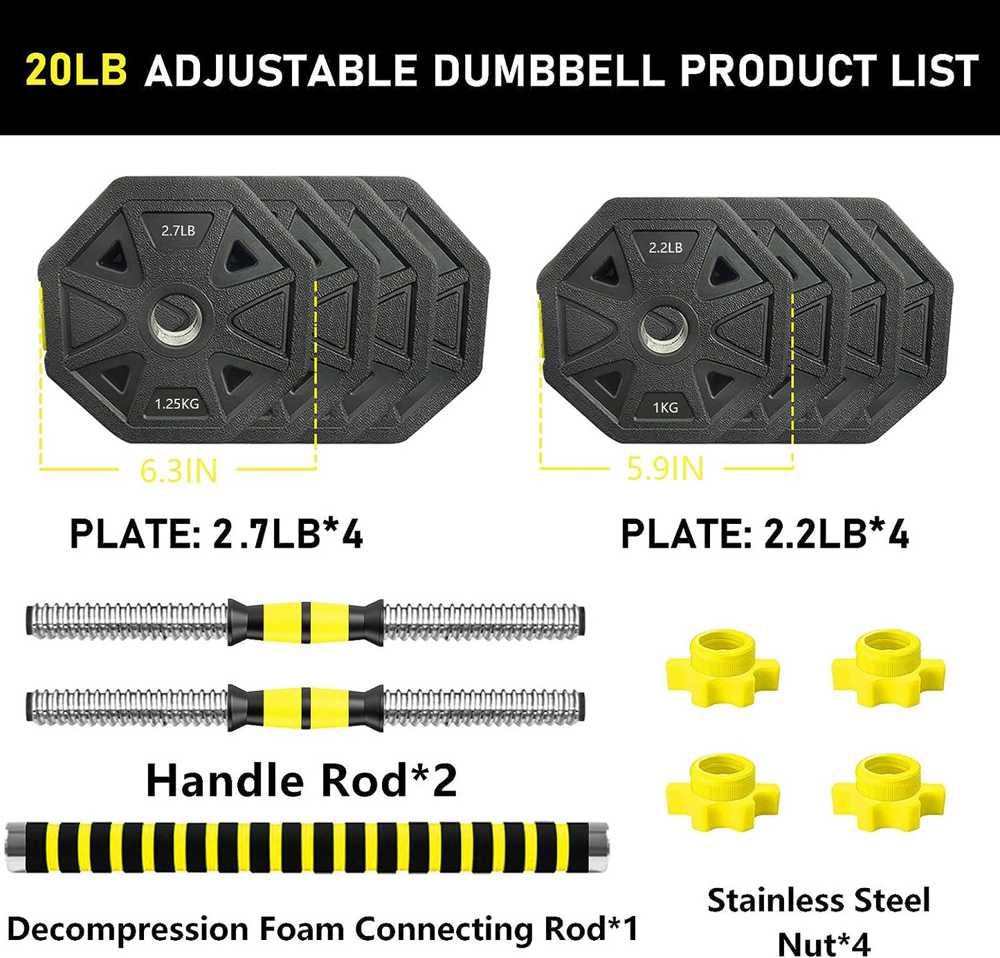 Weights Dumbbells Set,Non-Rolling Adjustable Dumbbell/Barbell Set Free Weights Dumbbells