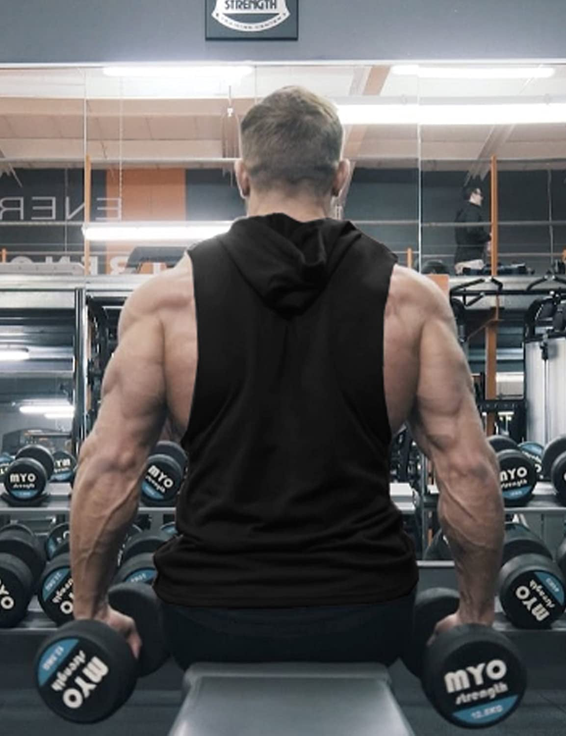 Men'S Workout Hooded Tank Tops Bodybuilding Muscle Cut off T Shirt Sleeveless Gym Hoodies