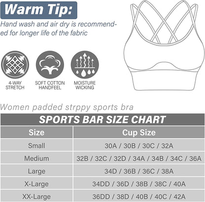 Padded Sports Bras Women Strappy Cross Back Yoga Bras Pack Workout Fitness Running Gym Low Impact 