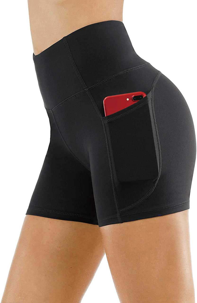 High Waist Yoga Shorts Women'S Tummy Control Fitness Athletic Workout Running Shorts Deep Pockets