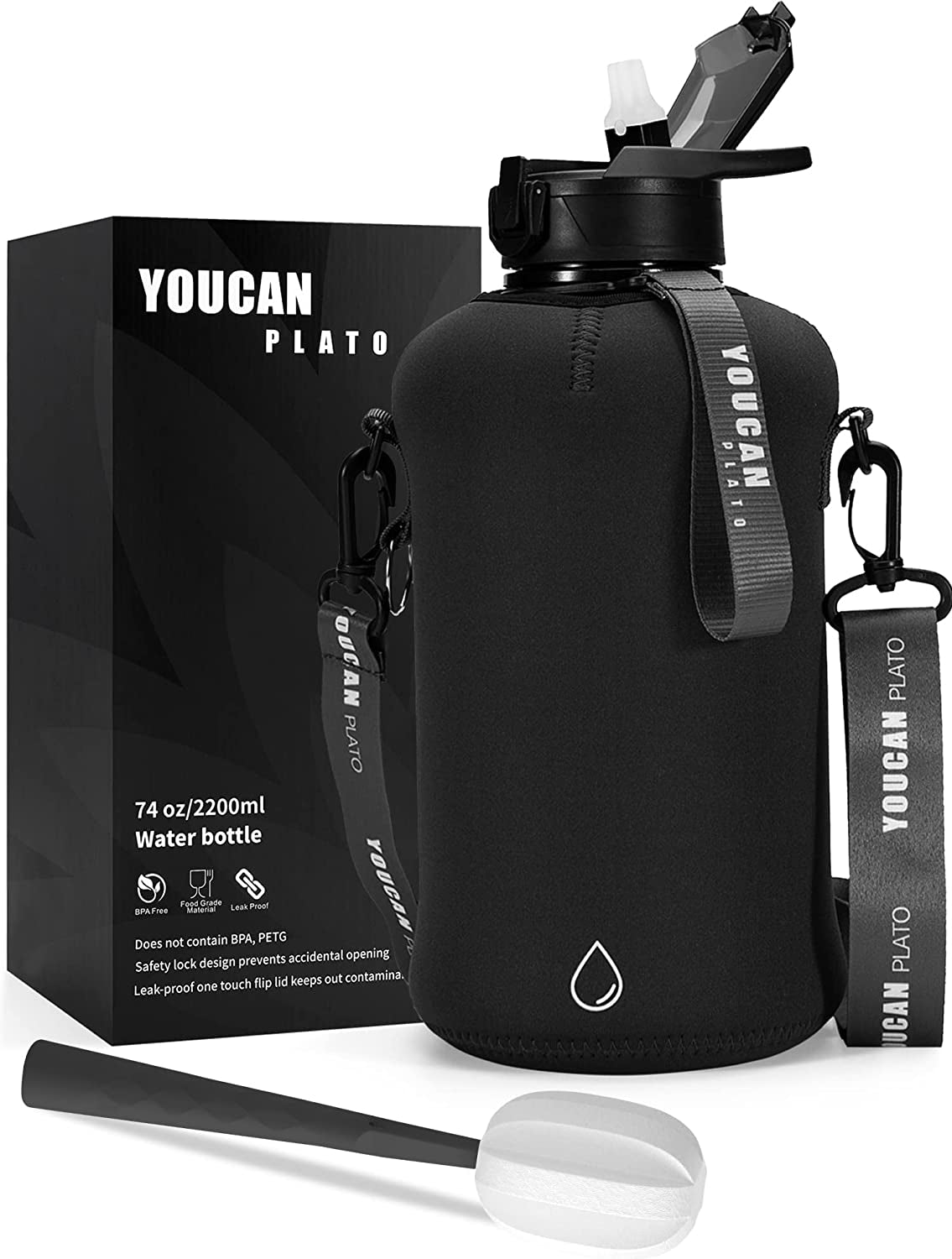  Half Gallon Large Water Bottle with Sleeve Big Gym Workout Water Bottle with Straw