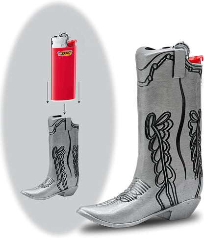 Cowboy Boot Case Silver Metal by   Mini Bic Stylish Design Lighter Sleeve Cover deal Home Everyday