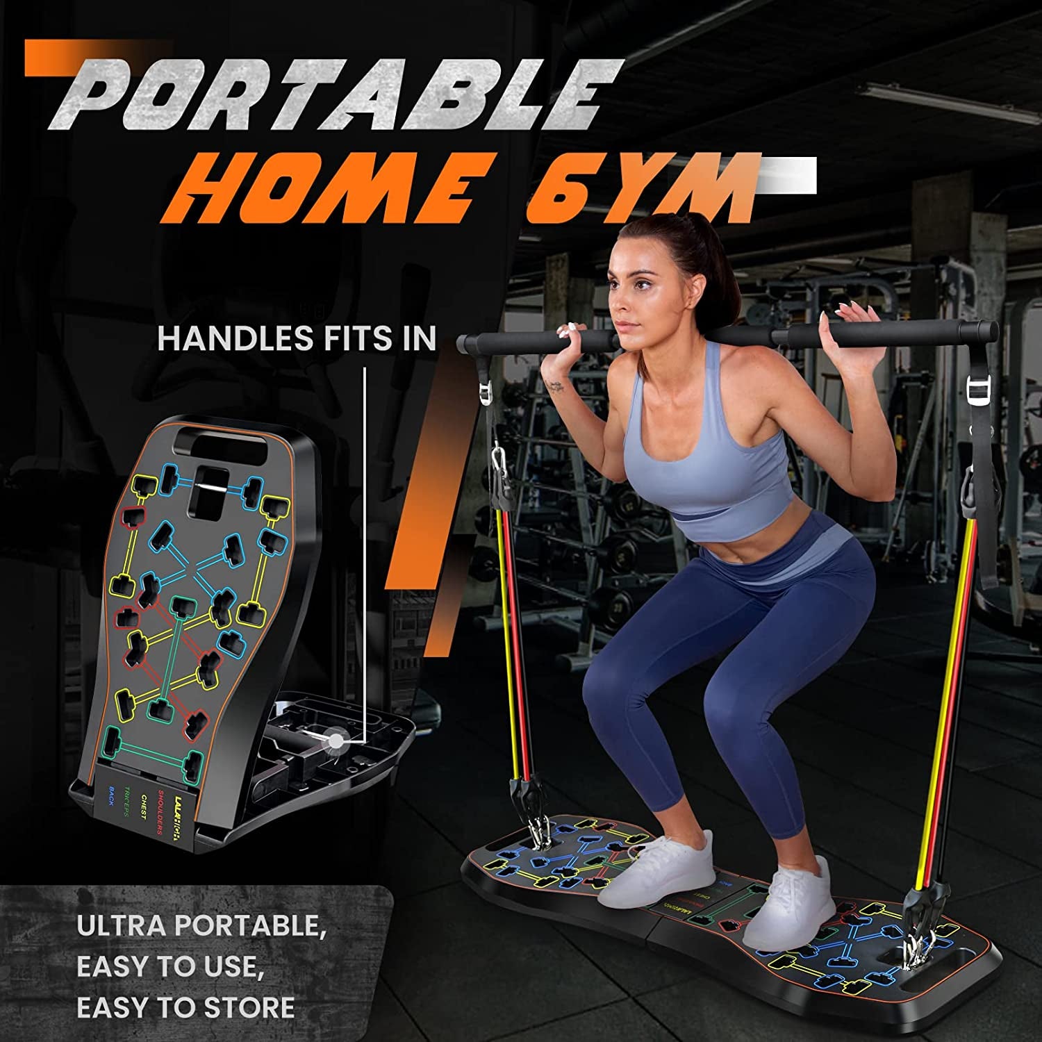 Portable Home Gym System: Large Compact Push up Board Pilates Bar 20 Fitness Accessories 