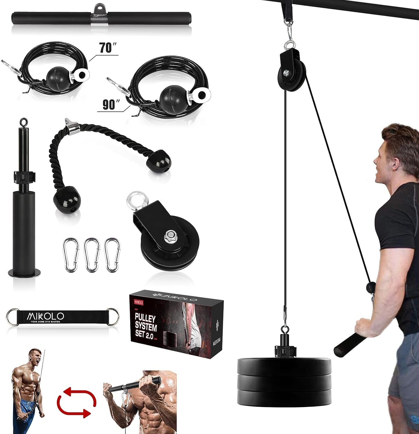 Fitness  and Lift Pulley System Dual Cable Machine with Upgraded Loading Pin Triceps Pull Down Curl