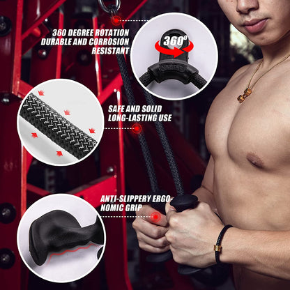 Triceps Rope Pull down with Anti-Slippery Natural Rubber Grip More Muscle Fibers-Gym Rope Push Downs