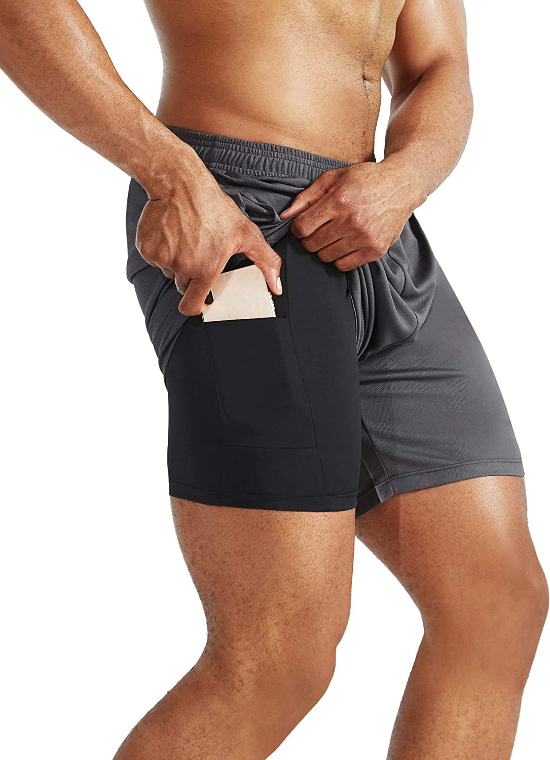 Men'S 2 in 1 Running Shorts with Liner,Dry Fit Workout Shorts with Pockets