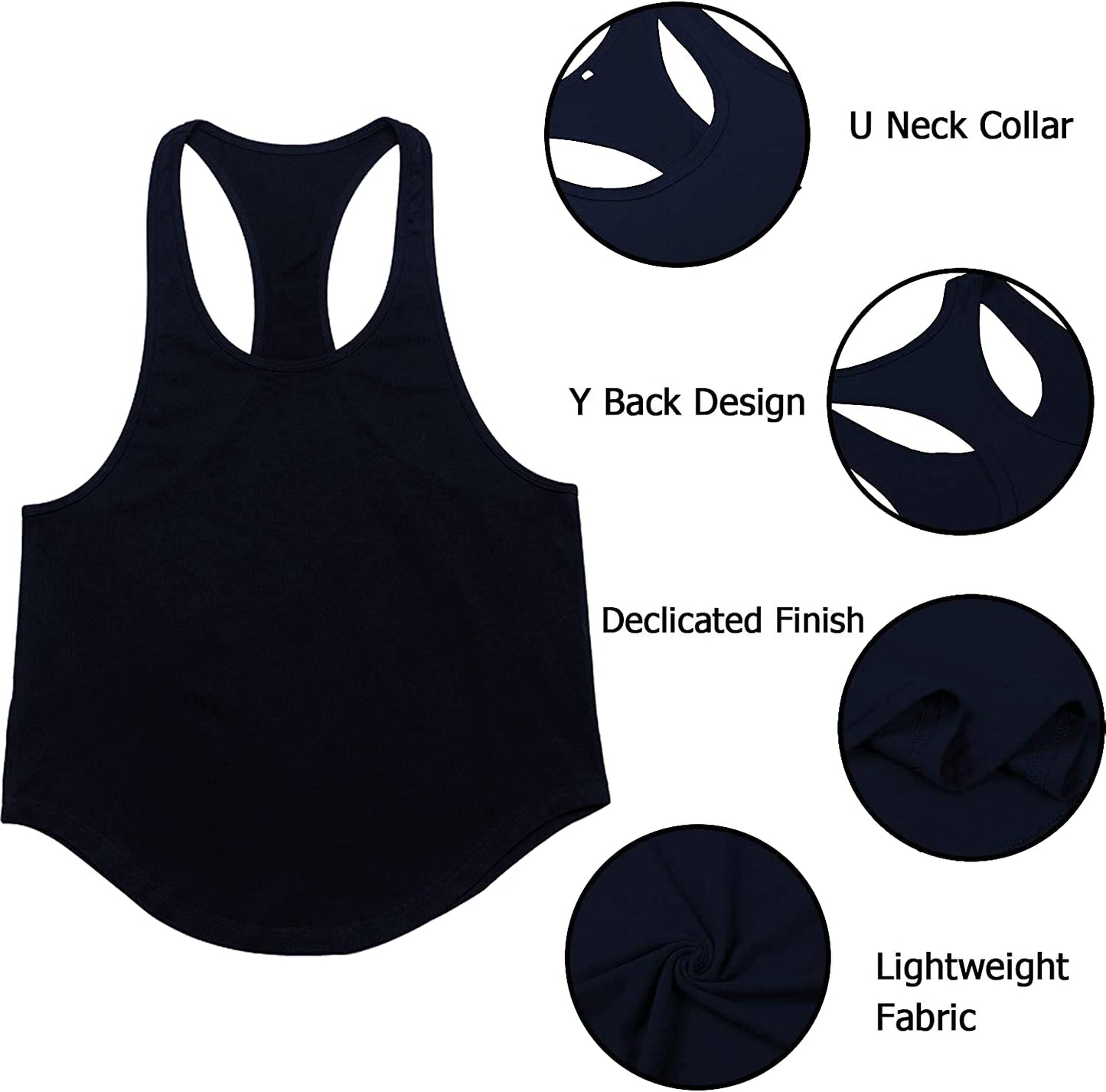 3 Pack Gym Workout Tank Tops Y-Back Muscle Tee Stringer Bodybuilding Sleeveless T-Shirts