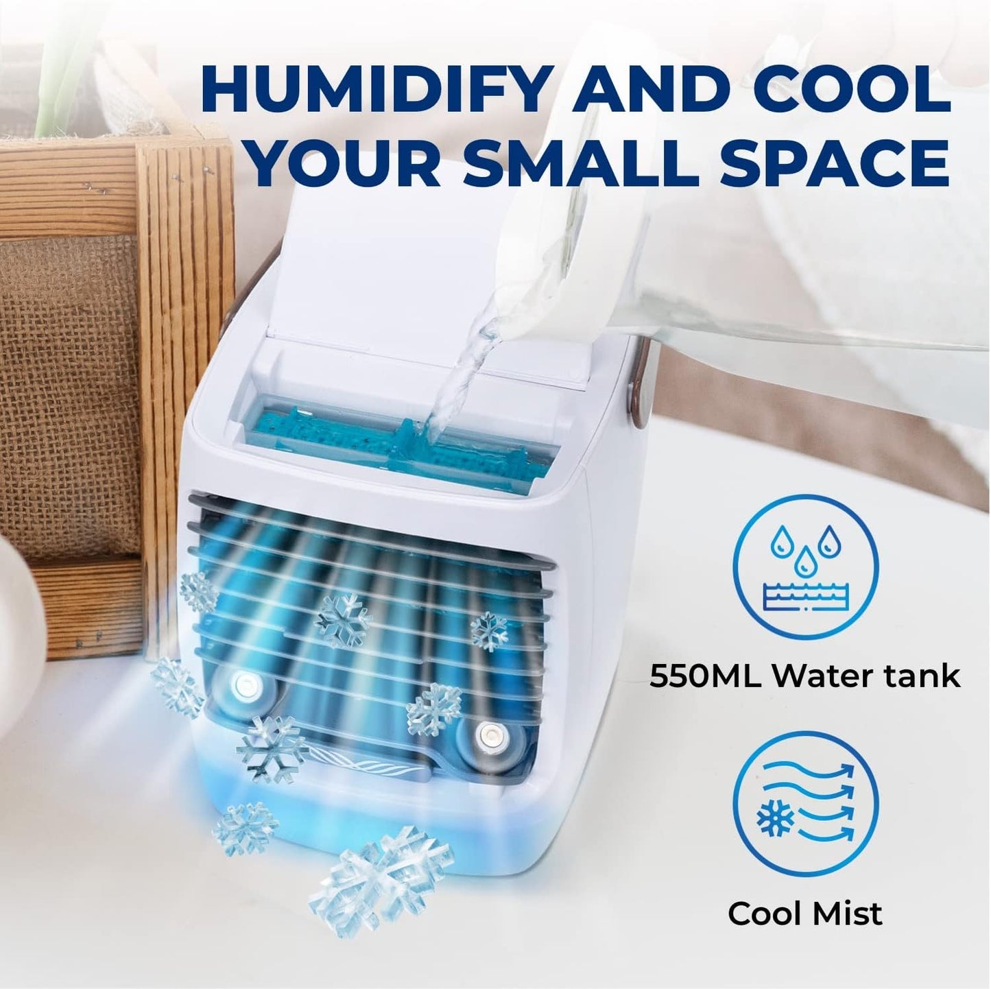 2.0 Evaporative Air Cooler 4-Speed Mini Portable Swamp Coolers with HumidifierPersonal Cooling Unit 