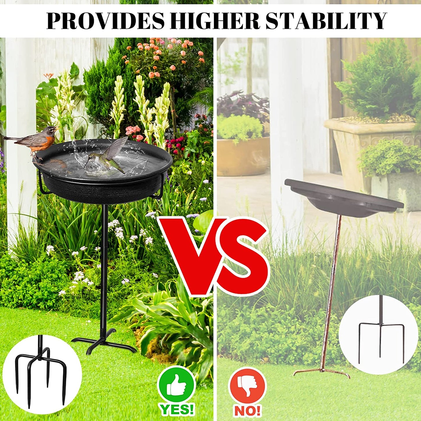 28In Freestanding Birdbaths Bowl Outdoor Free Standing Garden Bird Bath Bird Feeder Bowl with Metal 