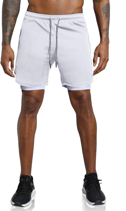 Men'S 2 in 1 Workout Running Shorts Lightweight Training Yoga Gym 7" Short with Zipper Pockets