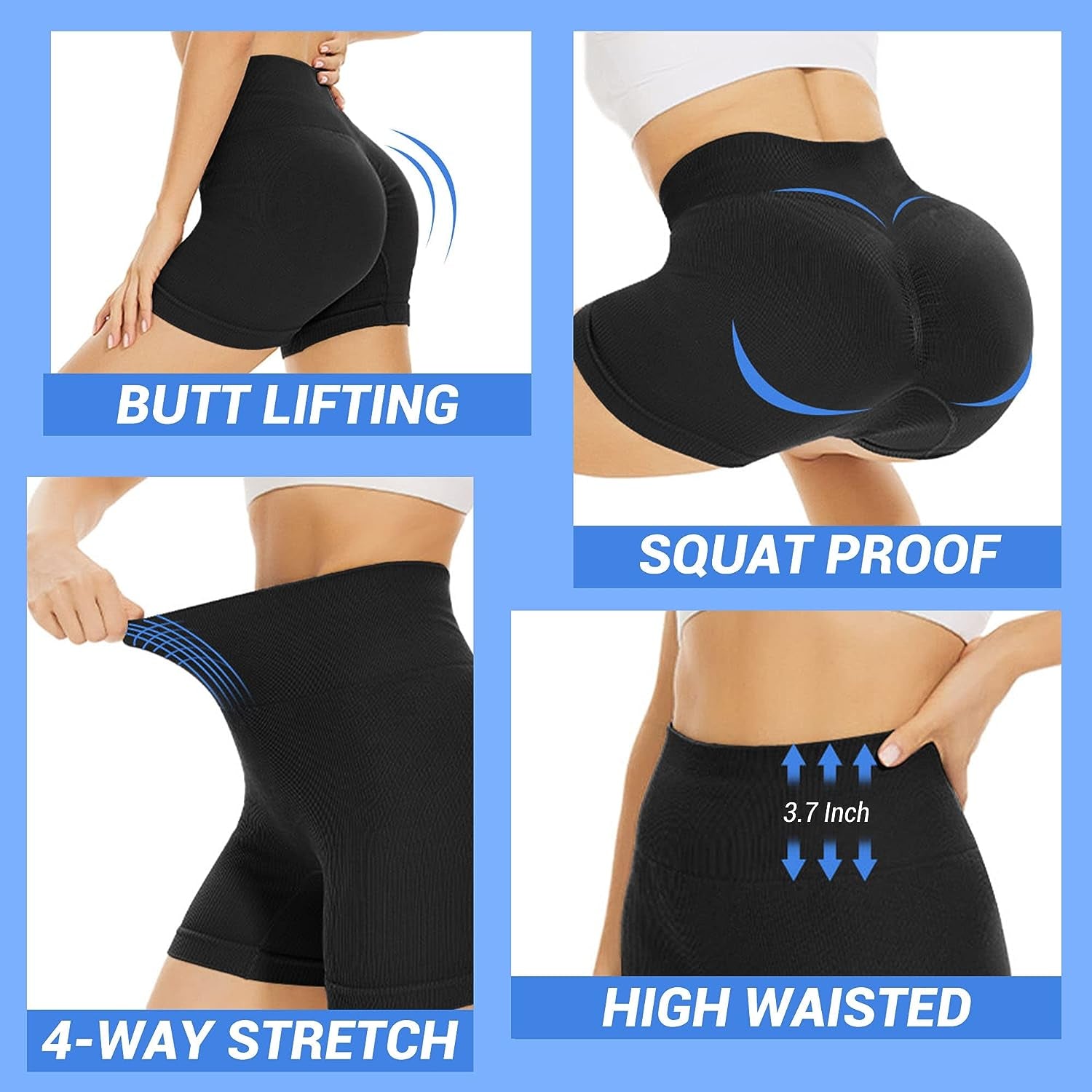 3 Piece Workout Shorts Womens Ribbed Scrunch Butt Lifting High Waist Booty Athletic Biker Gym Shorts