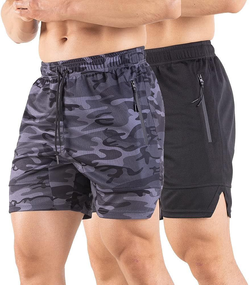 Gym Workout Shorts with Zipper Pockets Dry Fit Mens Mesh Athletic Shorts Running Bodybuilding 