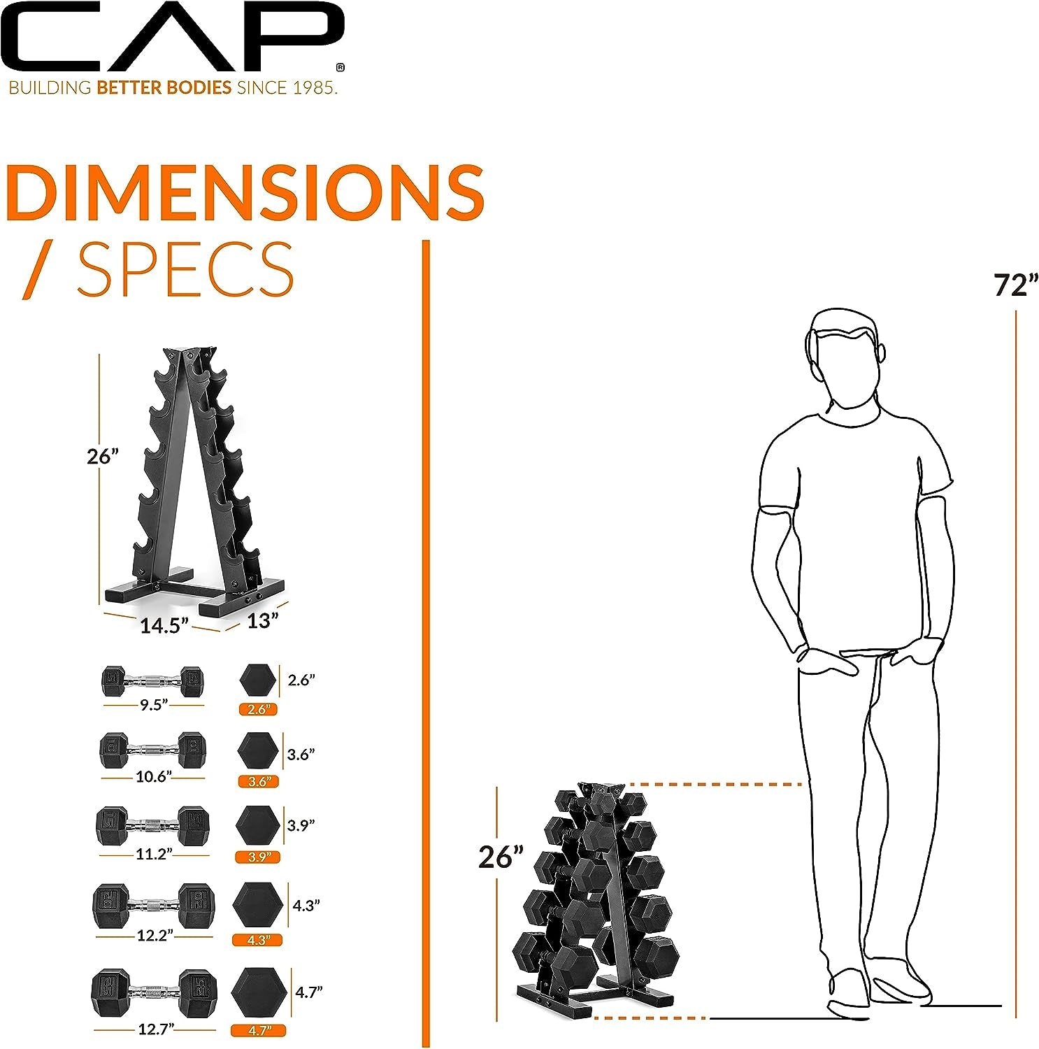 CAP Barbell 150 LB Dumbbell Set with Rack