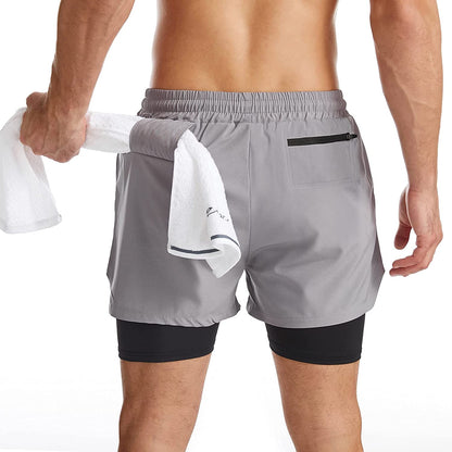 Mens 2 in 1 Running Shorts Quick Dry Athletic Shorts with Liner Workout Shorts with Zip Pockets 