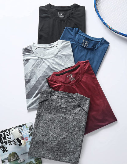 5 Pack Men’S Active Quick Dry Crew Neck T Shirts Running Gym Workout Short Sleeve Tee Tops Bulk