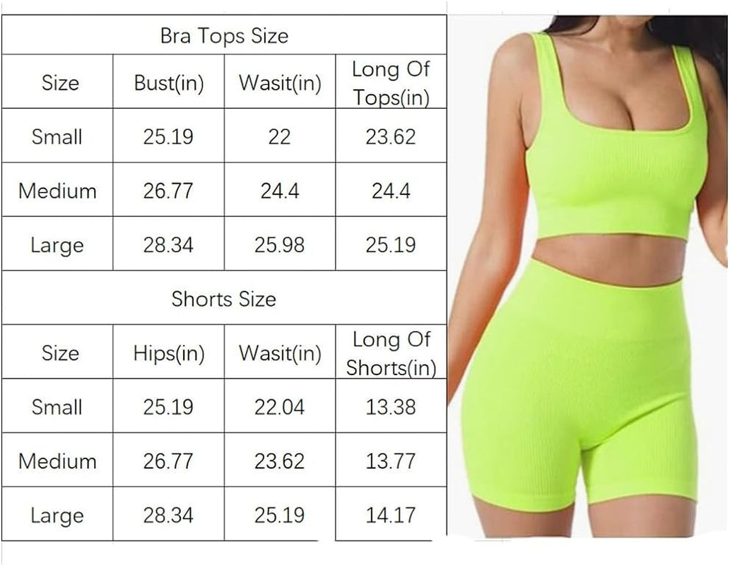 Ribbed Yoga Biker Shorts Sets Workout Two Piece Sets Tracksuit for Women'S Running Gym Sport 