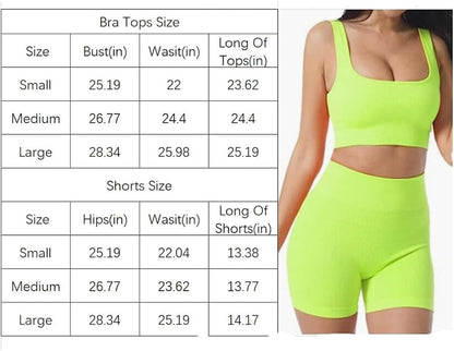 Ribbed Yoga Biker Shorts Sets Workout Two Piece Sets Tracksuit for Women'S Running Gym Sport 