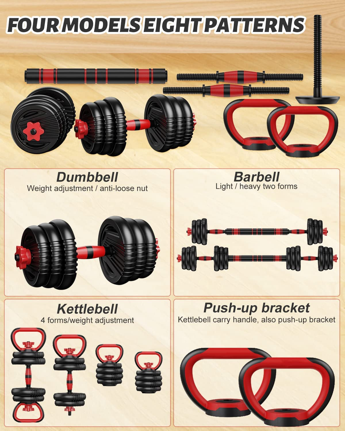 Adjustable Dumbbell Set Free Weights Set with Connector  4 In1 Weights Dumbbells Set Used as Barbell