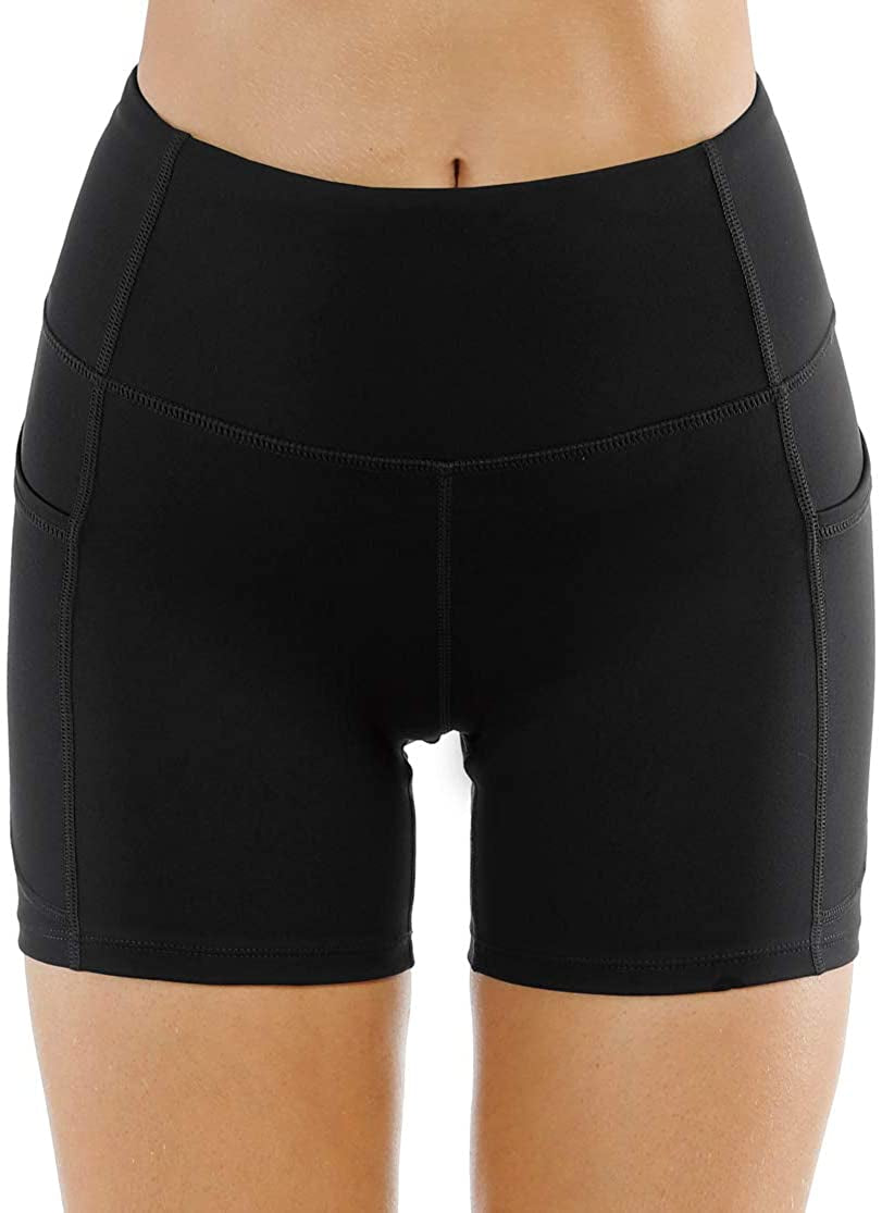 High Waist Yoga Shorts Women'S Tummy Control Fitness Athletic Workout Running Shorts Deep Pockets