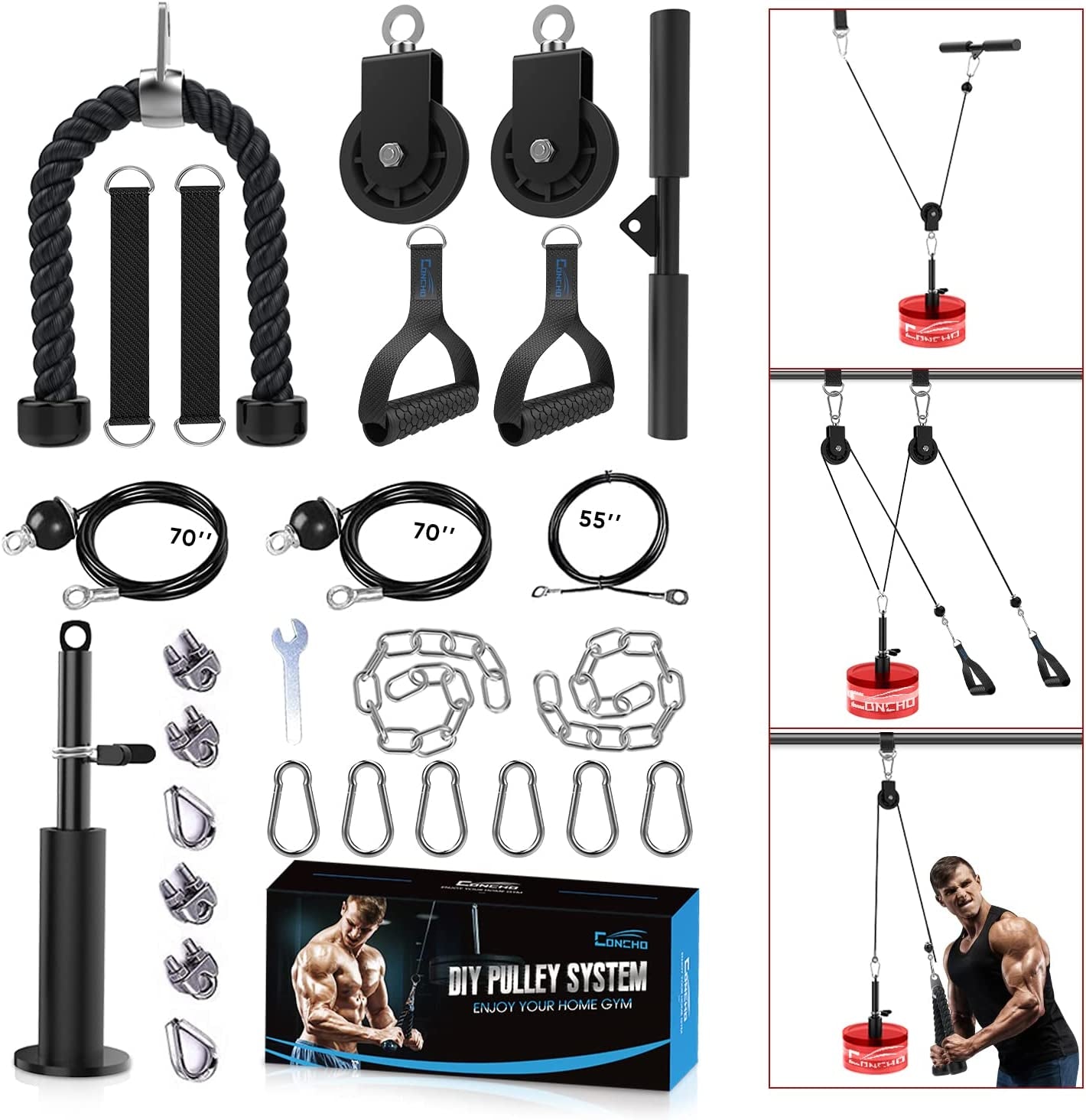 Cable Pulley System Gym Upgraded Weight Pulley System with 3 Detachable Handles