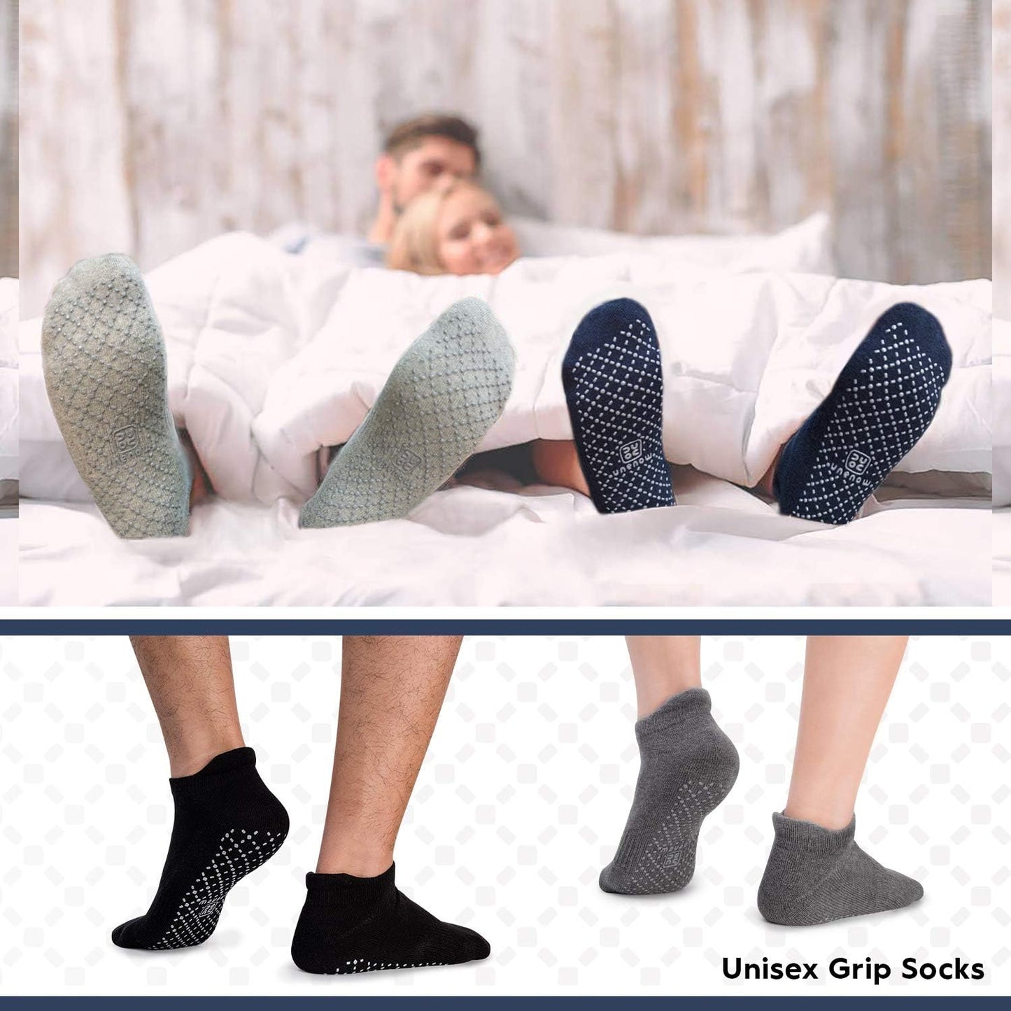 Unisex Non Slip Grip Socks with Cushion Yoga Pilates Barre Home & Hospital