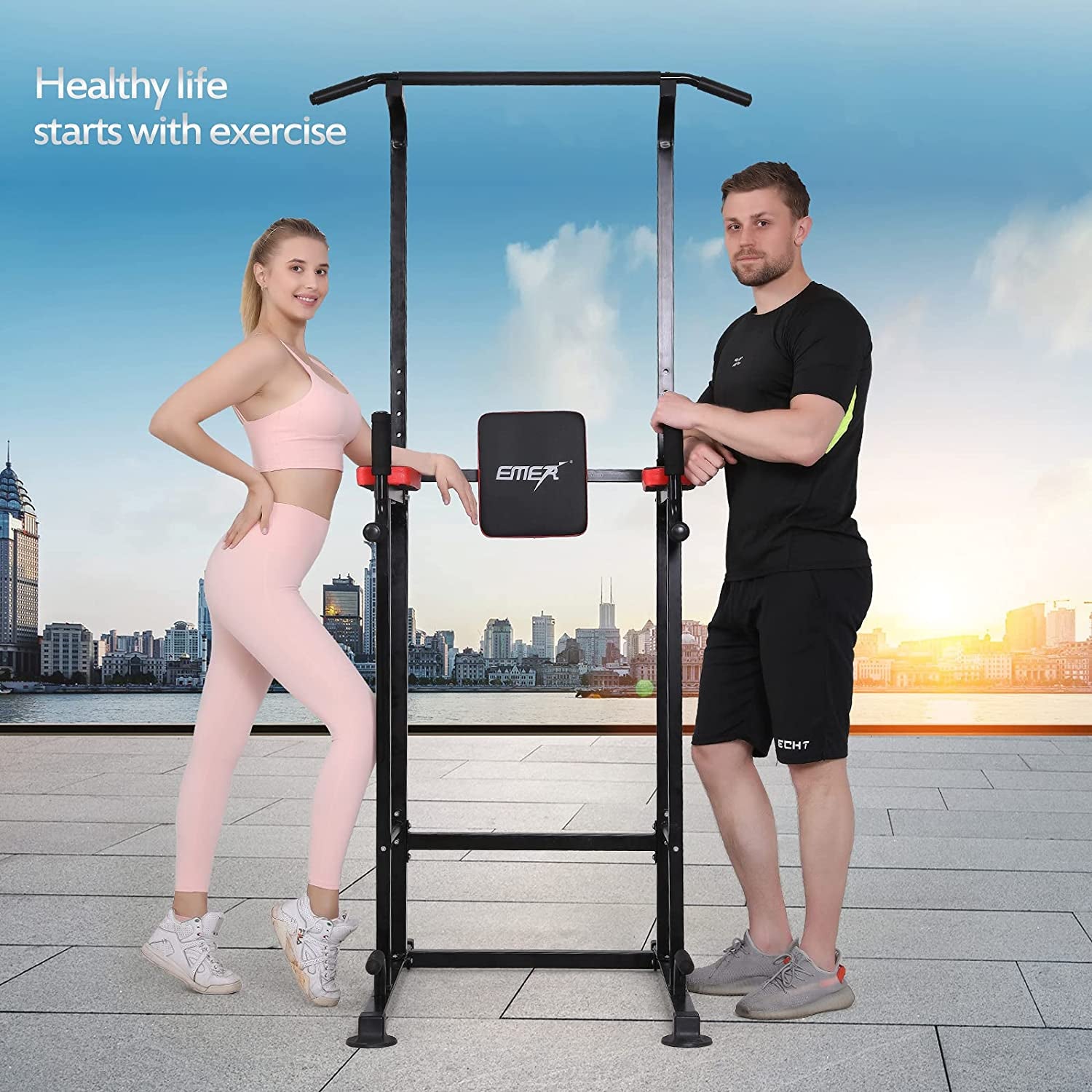 Power Tower Pull up Bar Workout Dip Station,Multi-Function Home Gym Strength Training Equipment