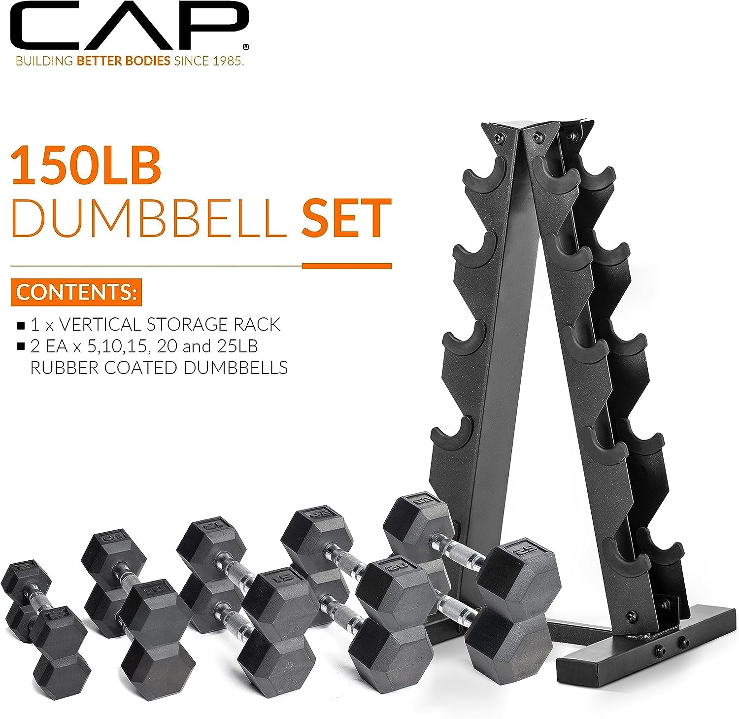 CAP Barbell 150 LB Dumbbell Set with Rack