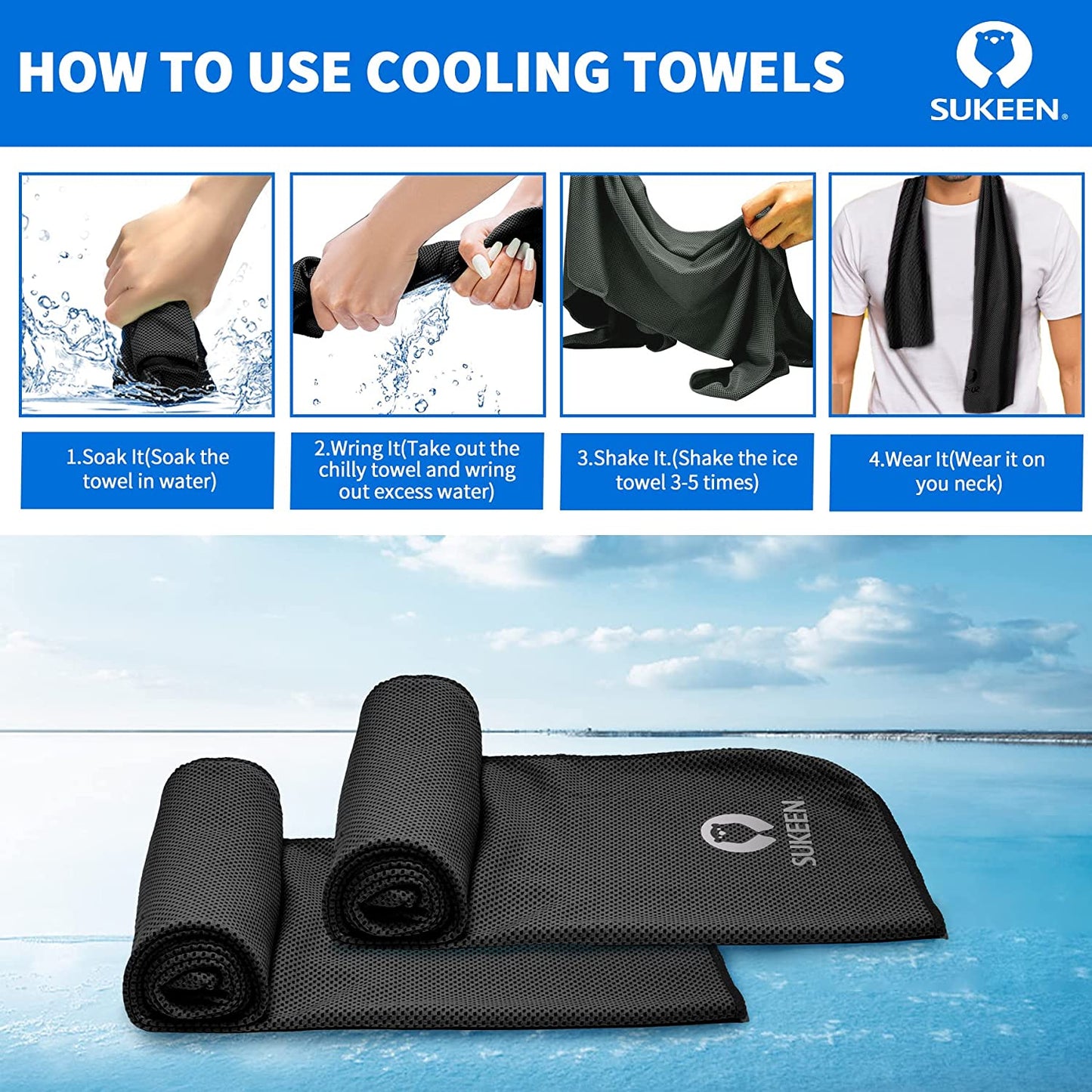 4 Pack Cooling Towel 40"X12 Ice Towel Soft Breathable Chilly Towel Microfiber Towel 