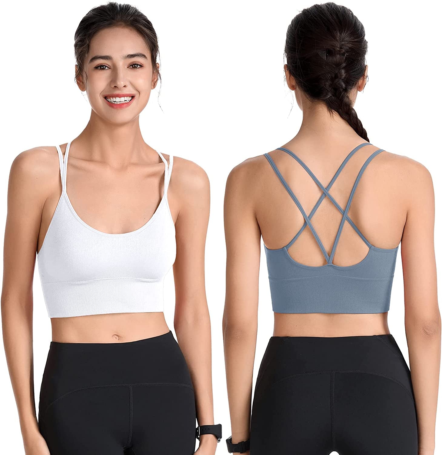 Padded Sports Bras Women Strappy Cross Back Yoga Bras Pack Workout Fitness Running Gym Low Impact 