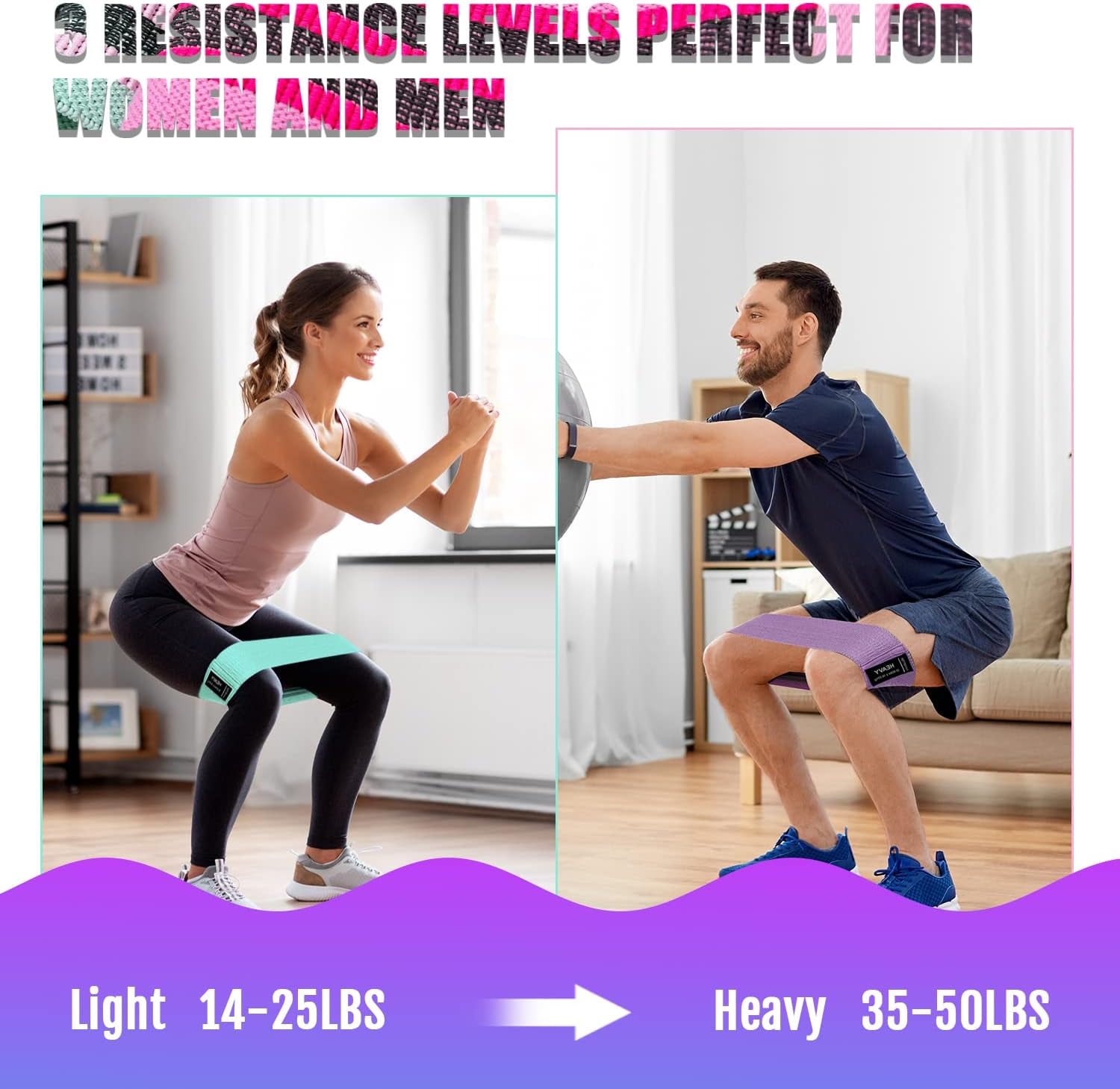 Fabric Resistance Bands Working Out 3 Level Non-Slip Booty Bands Women and Men Loop Exercise Bands